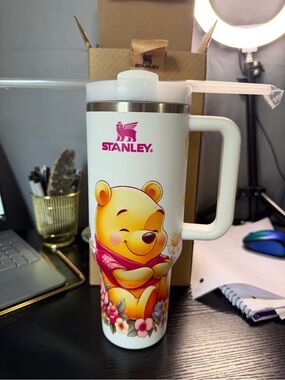 Stanley White Travel Mug with Pink Winnie the Pooh Illustration